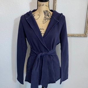 Lucky Brand Hooded Tie Waist Sweatshirt Cardigan Size Small